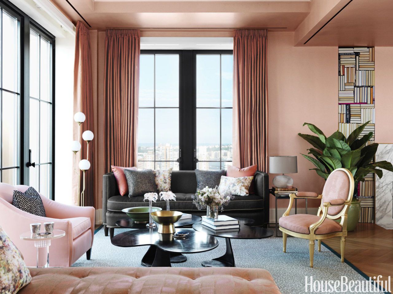 Salmon Pink Living Room - House Beautiful