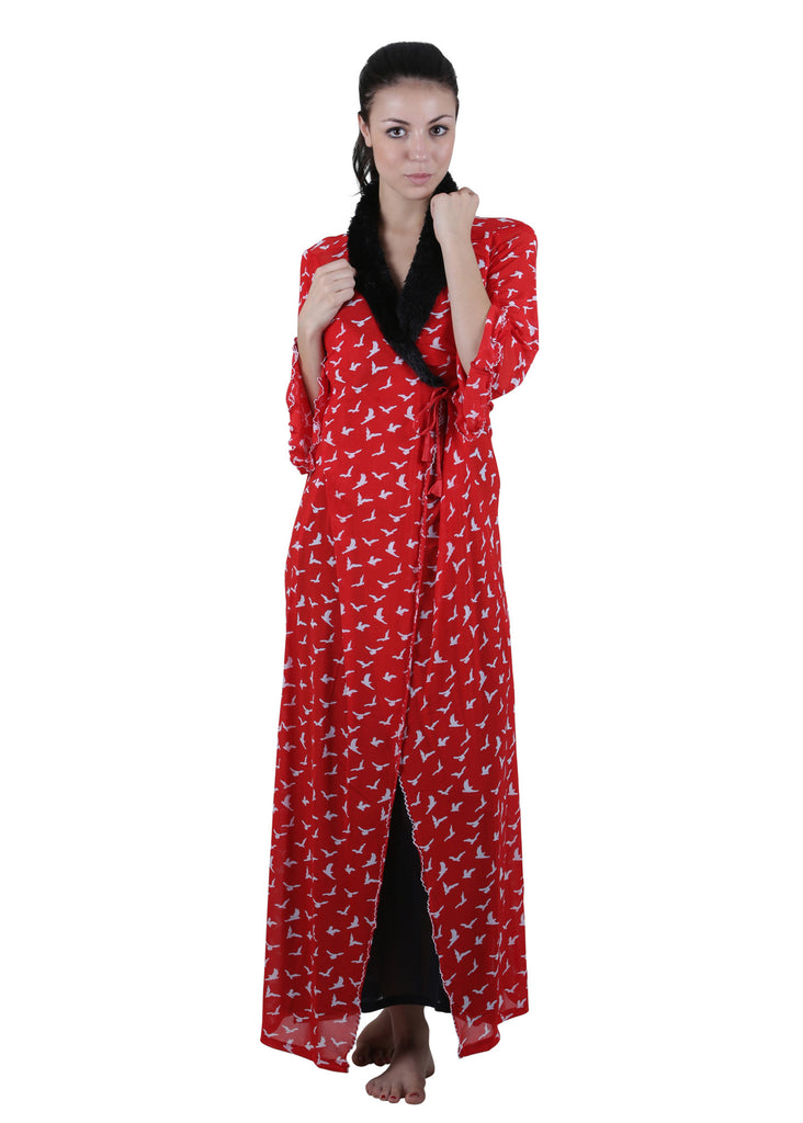 Red & Black Printed Nightgown