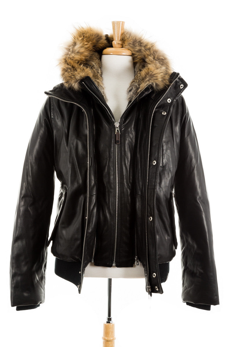 leather parka with fur hood
