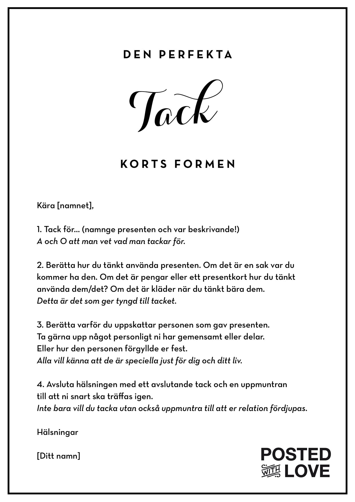 Den perfekta texten för tackkortet