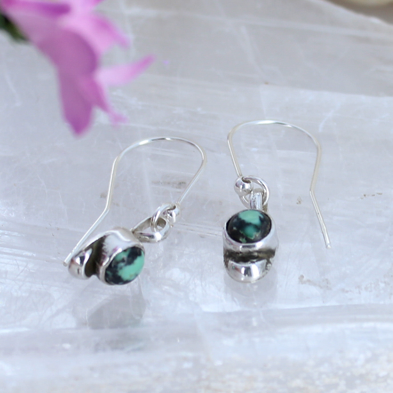 New Lander Turquoise Tiny Moon Earrings Southwest Sterling Silver