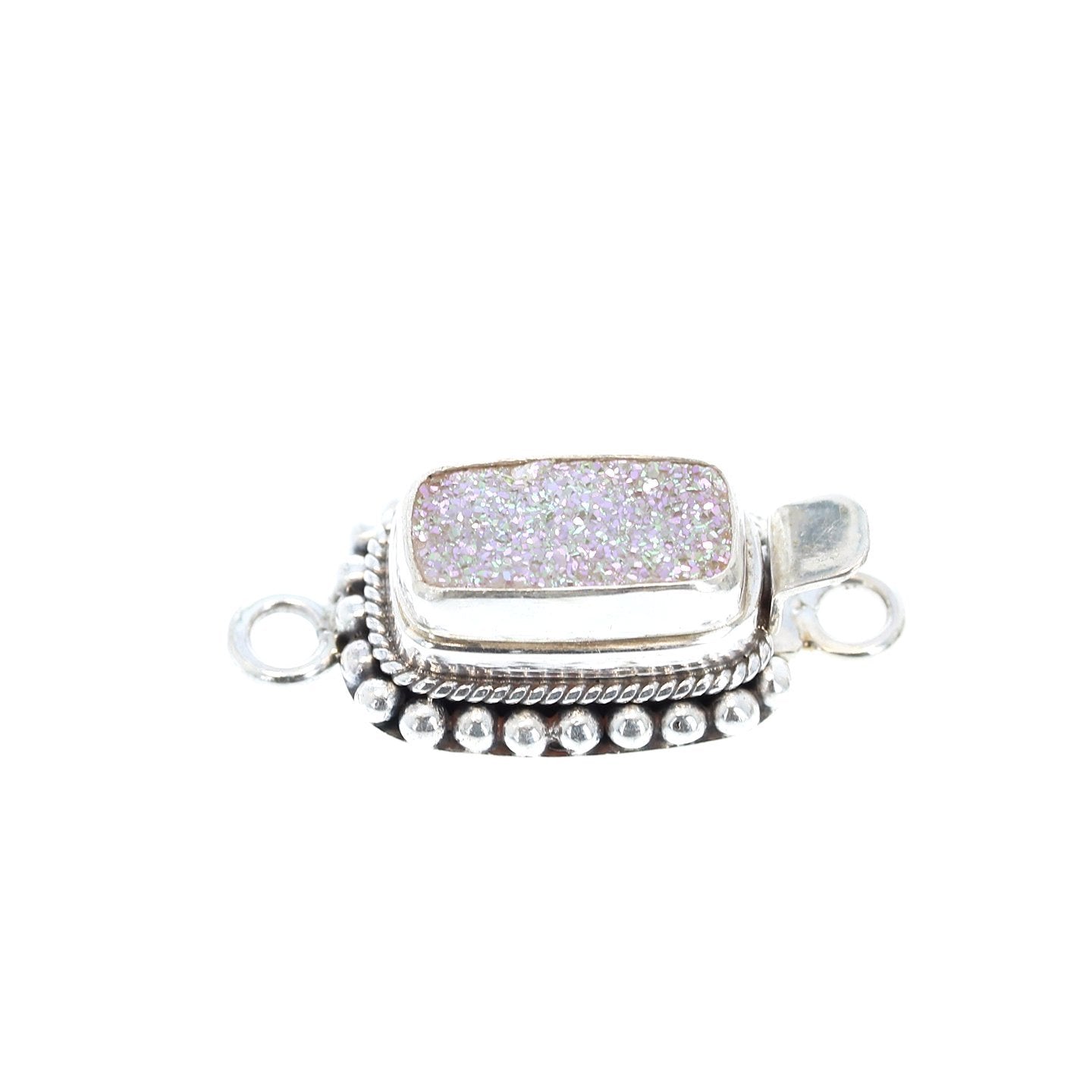 White/Pink Drusy Quartz Clasp Sterling 13.5X7.5mm