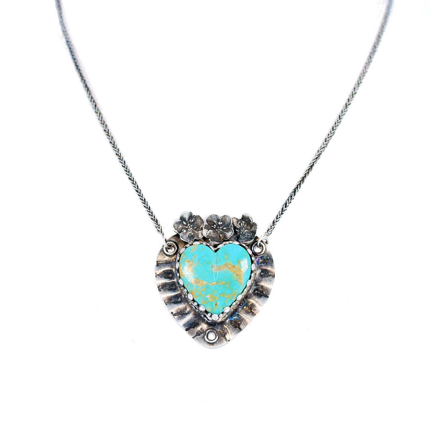 CONCHO PENDANT HEART Turquoise Southwest Style Necklace 17.5"