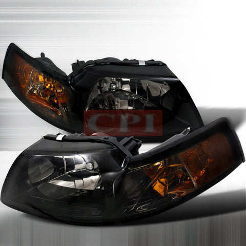 FORD 99-04 FORD MUSTANG - SMOKE 1PC HEAD LIGHTS/ LAMPS - RS 1 SET RH & LH 1999,2000,2001,2002,2003,2004