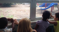 Preschool Orientation: Giving the children a tour of the school