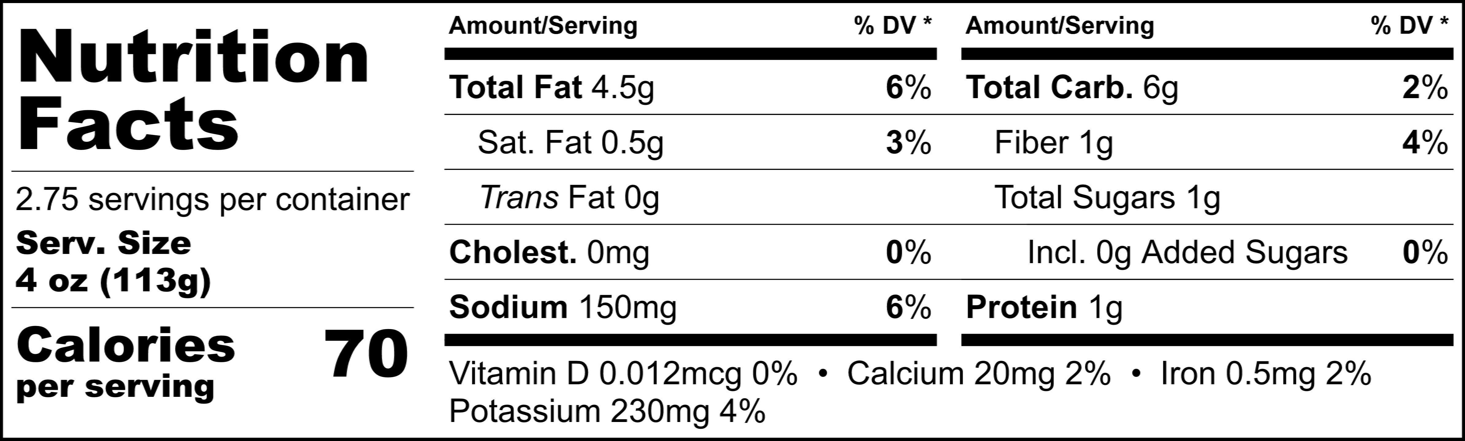 Pappardelle's Puttanesca Sauce Nutritional Statement