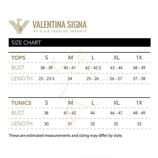 Valentina Size Chart