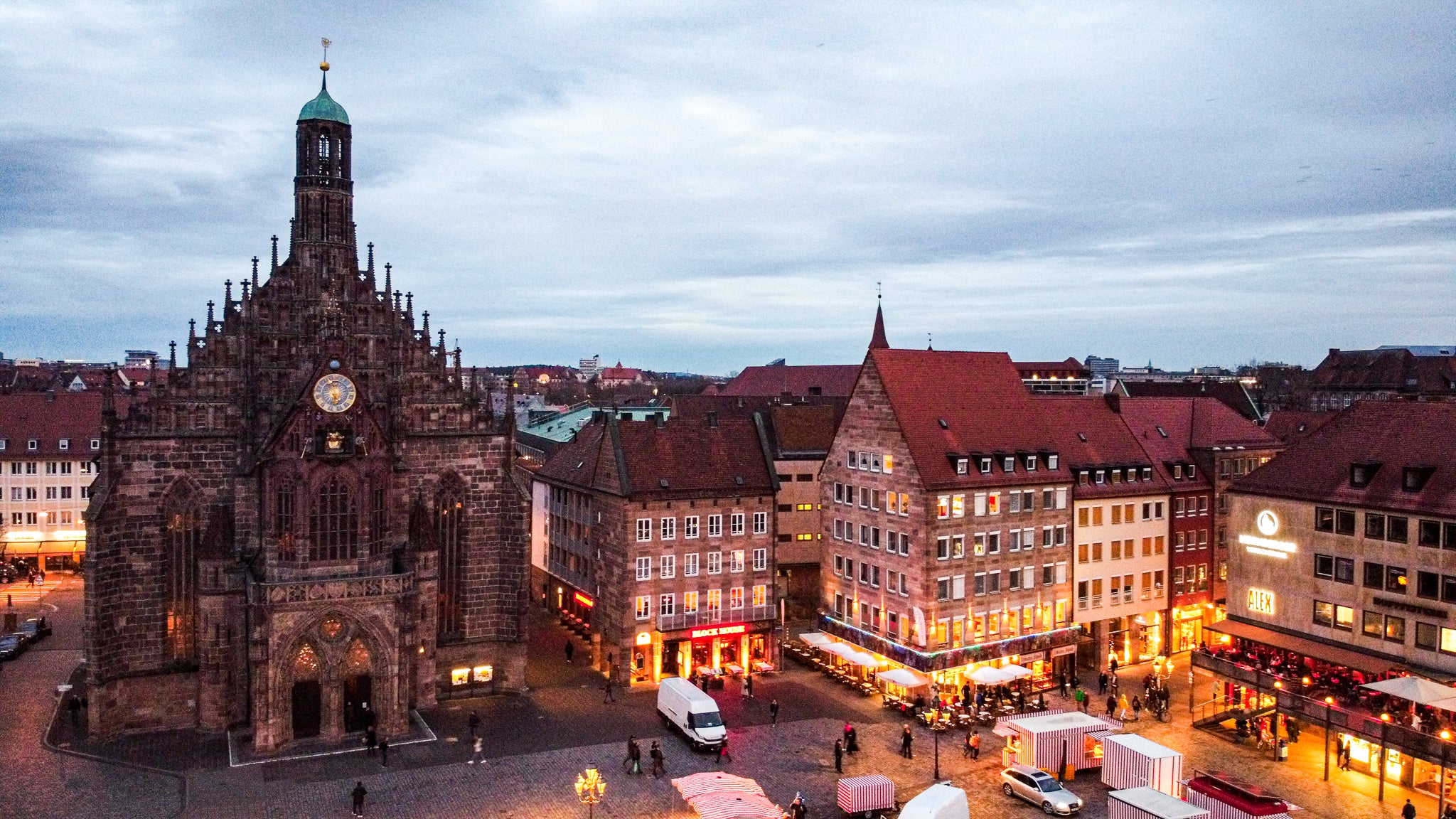 Nuremberg Christmas square aerial shot.