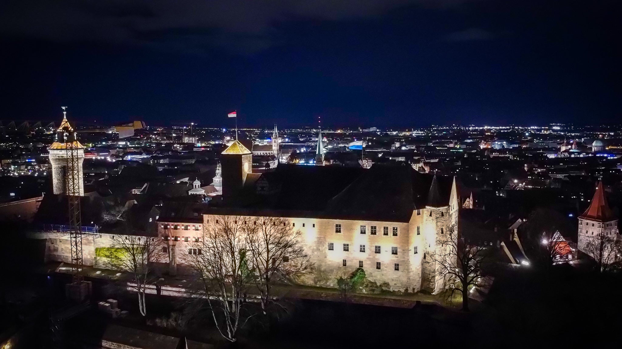 Nuremberg Castle Aerial shot at night.  Mavic Mini