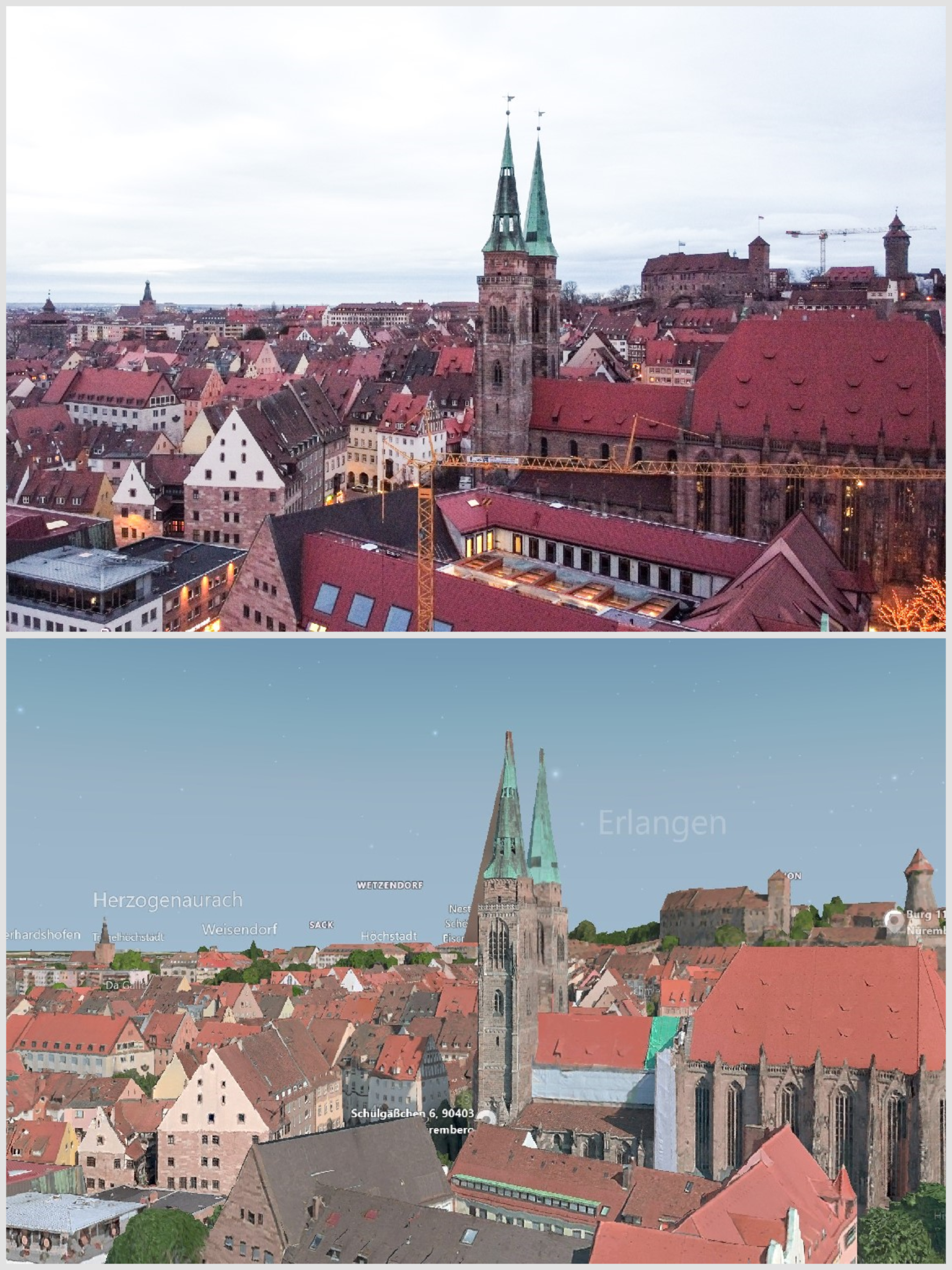 Church of our lady real aerial view vs google maps aerial view.  Impressive.