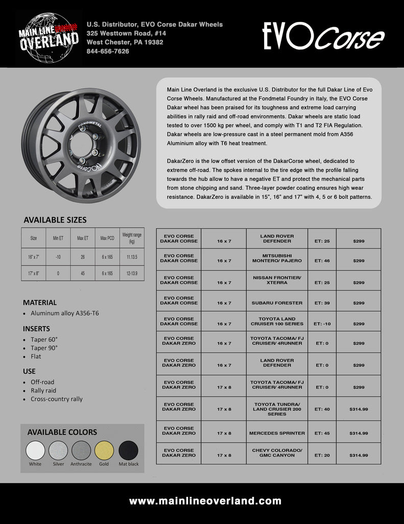 Evo Corse Dakar Wheels Price List
