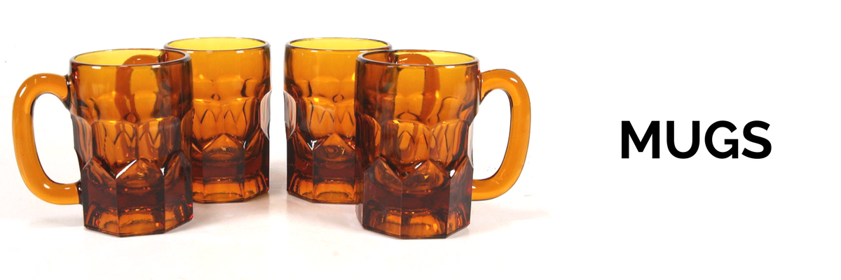 Collection of vintage and antique mugs in ceramic, glass, porcelain, and others for sale