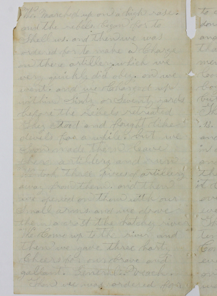 Civil War letter written after the Battle of Hatchie's Bridge or Matamora