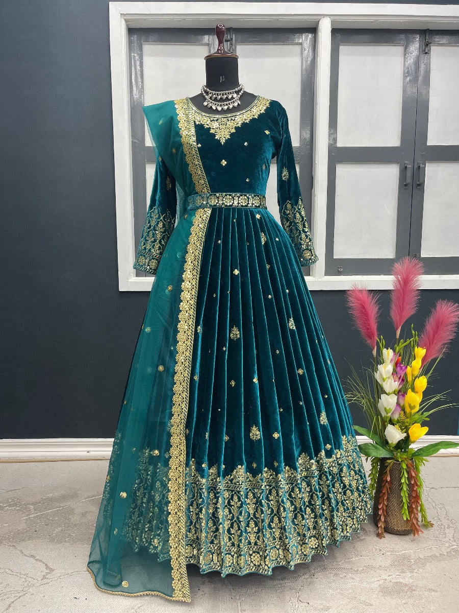 Launching New Designer Wedding Wear Look Velvet Gown & Dupatta Set ...