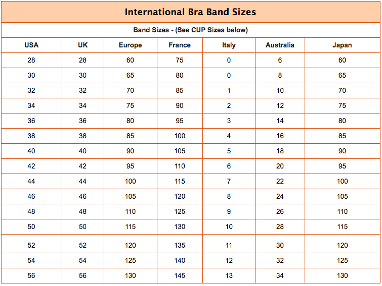 Bra Size Volume Chart