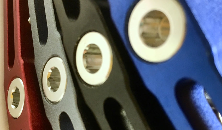 Close-up view showing the side of all four Catalyst Pedal colors