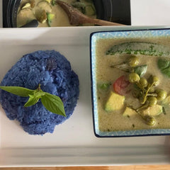 Vegan Avocado Thai Green Curry with Blue Rice
