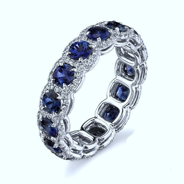 4.40ct Round Sapphire Diamond Halo Eternity Ring – JEWELFORMEBLUE