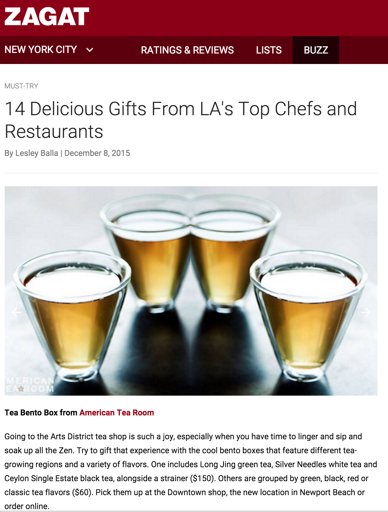 American Tea Room Bento Boxes on Zagat Gift Guide