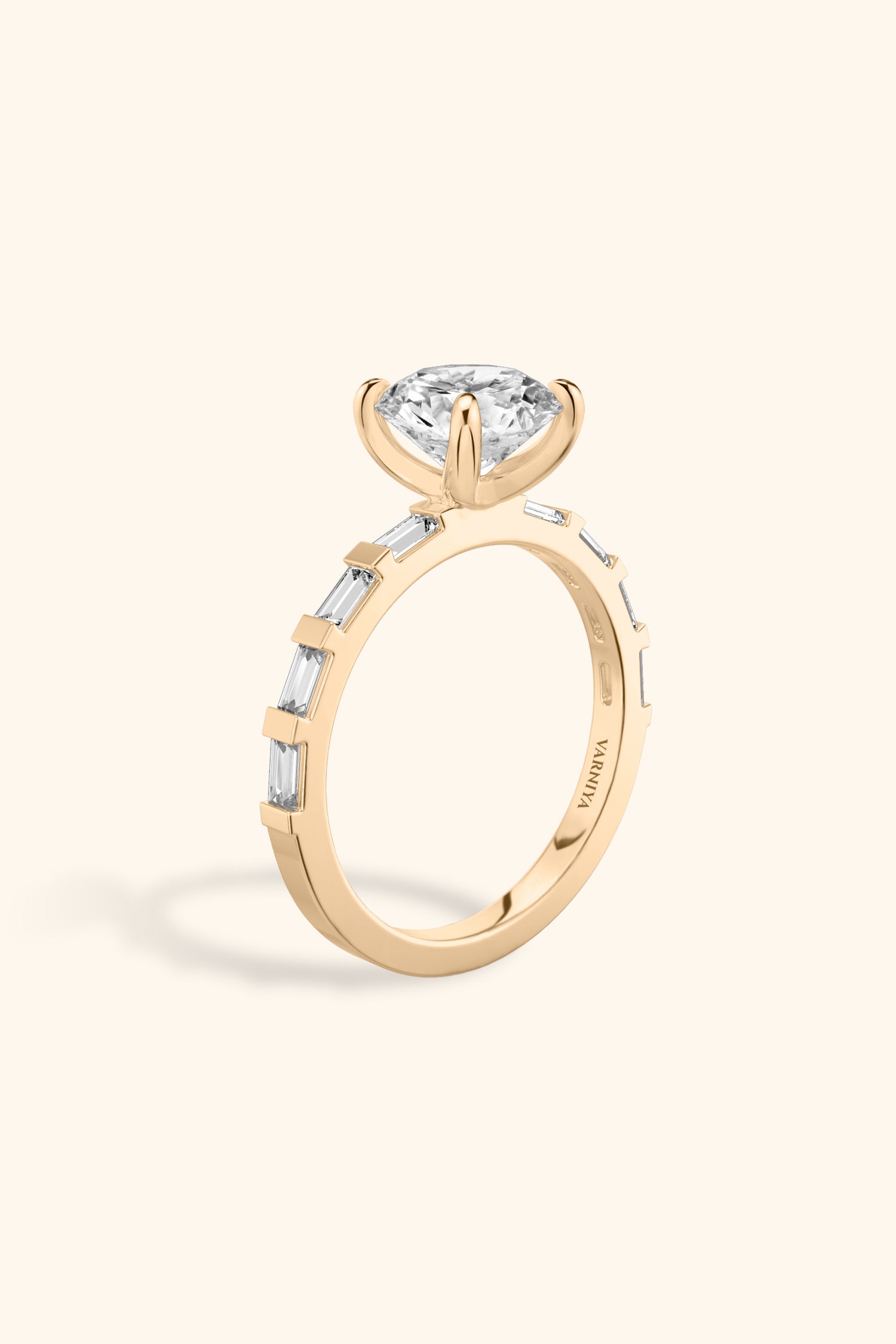 French Bar with Round Brilliant Solitaire Ring