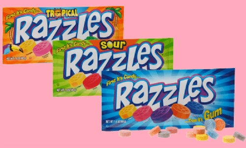 Razzles-First it's candy then it's gum