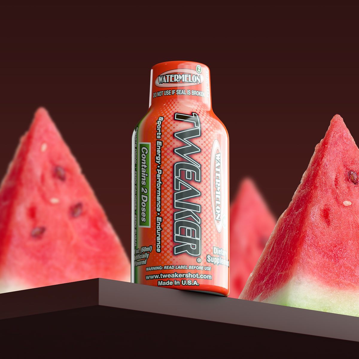 energy drink bottle surrounded by watermelon slices