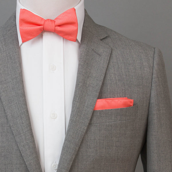 coral and gray bow tie