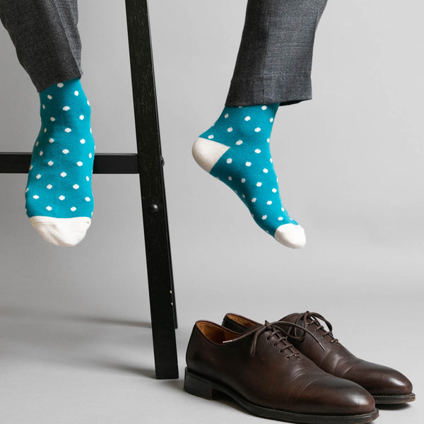 Teal White Polka Dot Socks SprezzaBox