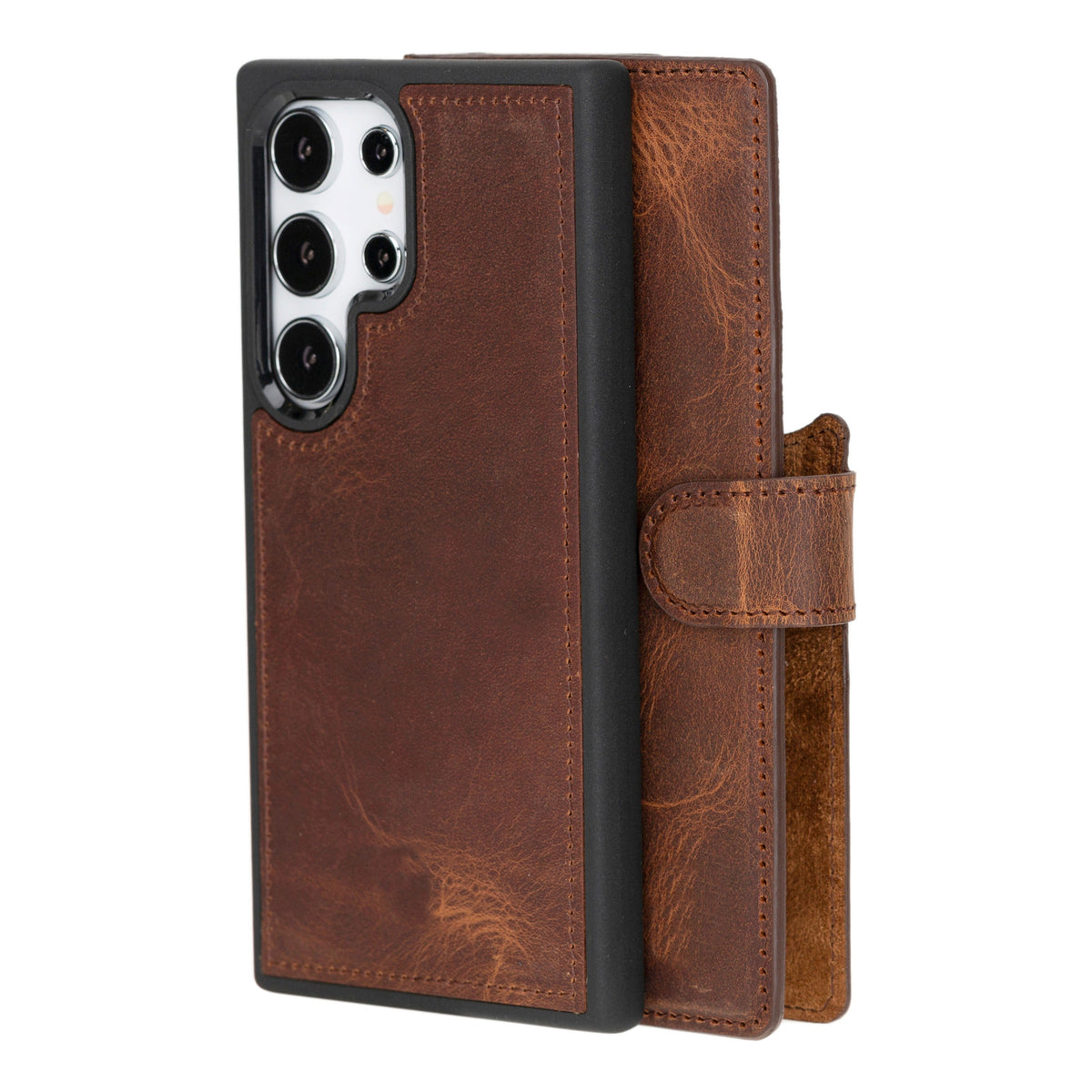 Samsung Galaxy S24 Ultra Compatible, Leather Wallet Case, Antique Brown