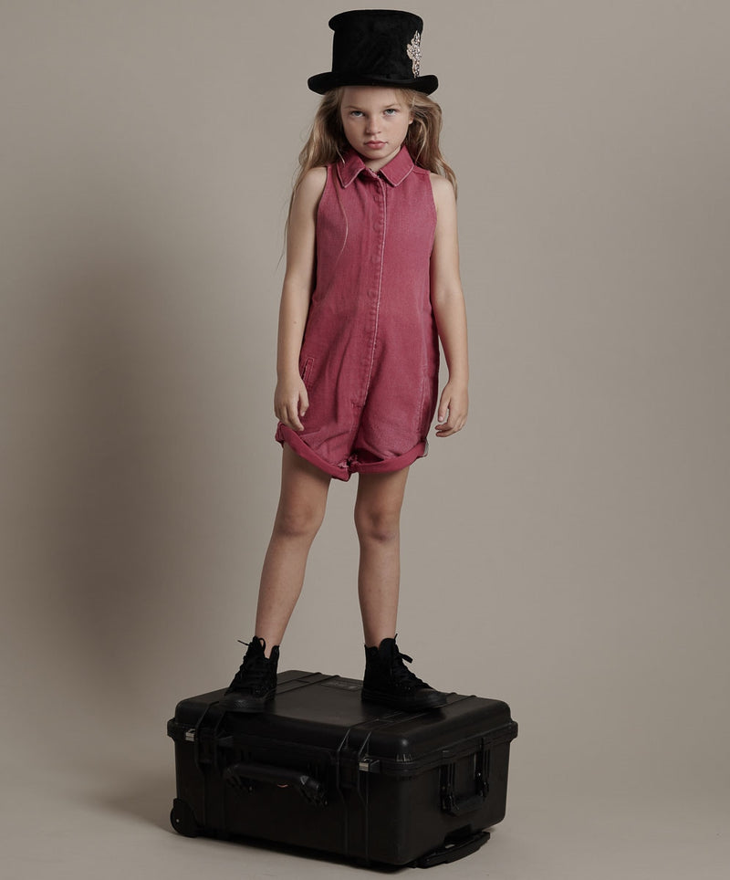 One Teaspoon Kids - Mini Braxton Jumpsuit - Rigid Ruby Girls Summer Fashion Denim