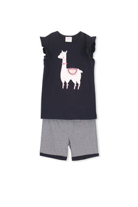 Milky - Llama PJs - French Navy/Super Pink