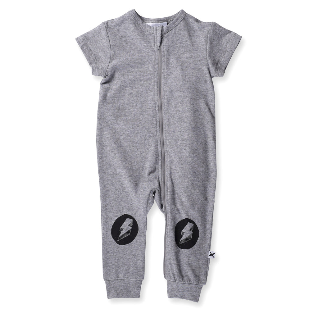 Minti Baby - Lightning Bolt Summer Zippy Suit - Grey Motley