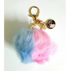 custom photo dual colour furball keychain