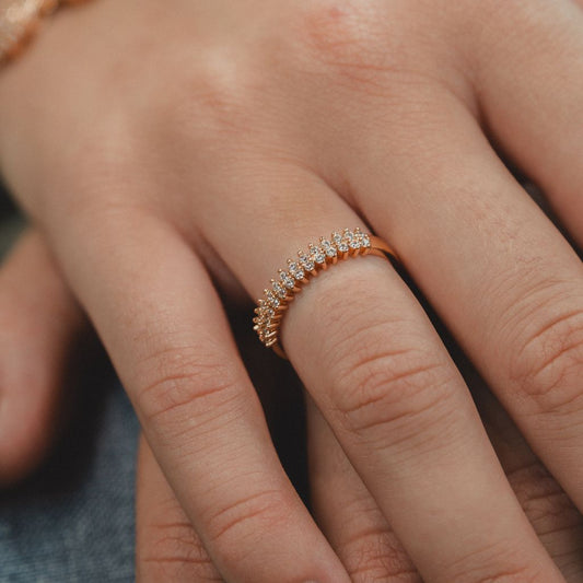 Adjustable Round Rose Gold Elegant Zircon Geometric Stackable Ring