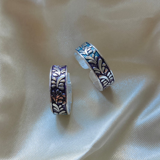 Silver Blue Purple Leaf Band Boho Midi Band Dainty Adjustable Toe Ring