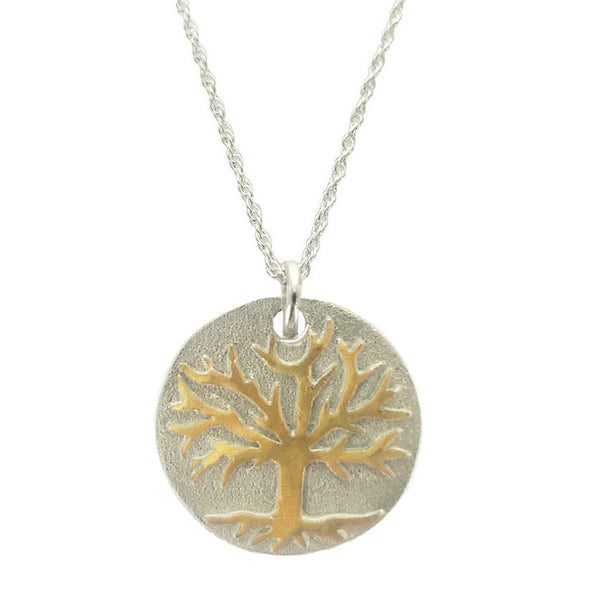 Tree of Life Sterling Silver & Gold Pendant Necklace Sheva Jewelry