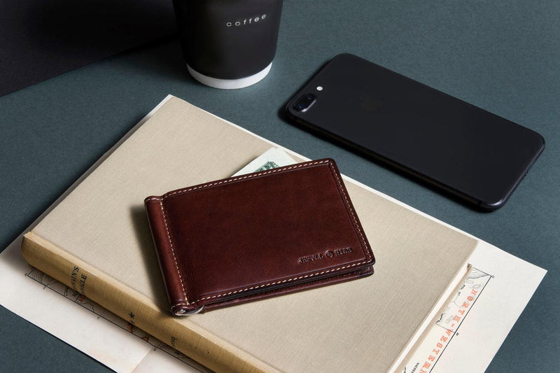 Leather Money Clip Wallet, Coffee - Jekyll and Hide UK