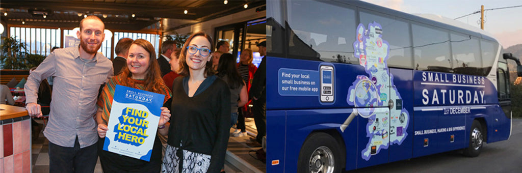 Small Business Saturday Image showing small business owners and the SBS UK bus