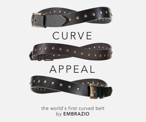 Curved Genuine Leather Belt With Rivets by Embrazio
