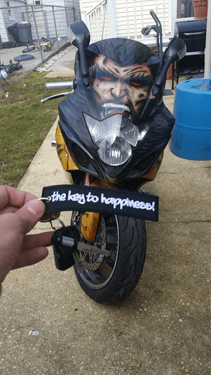 Motorcycle keychain testimonial picture