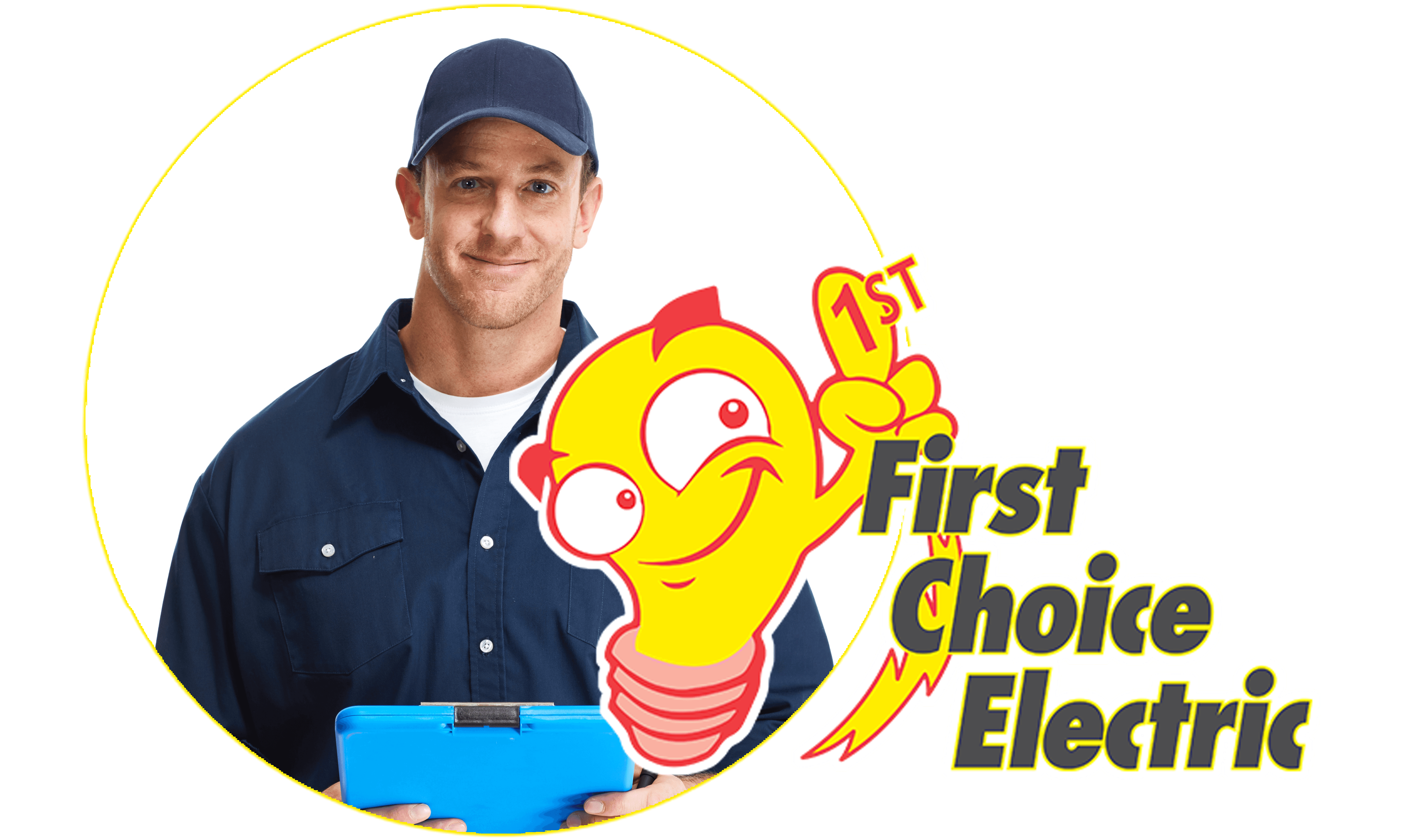 First Choice Electric Logo & Electrician with Clipboard