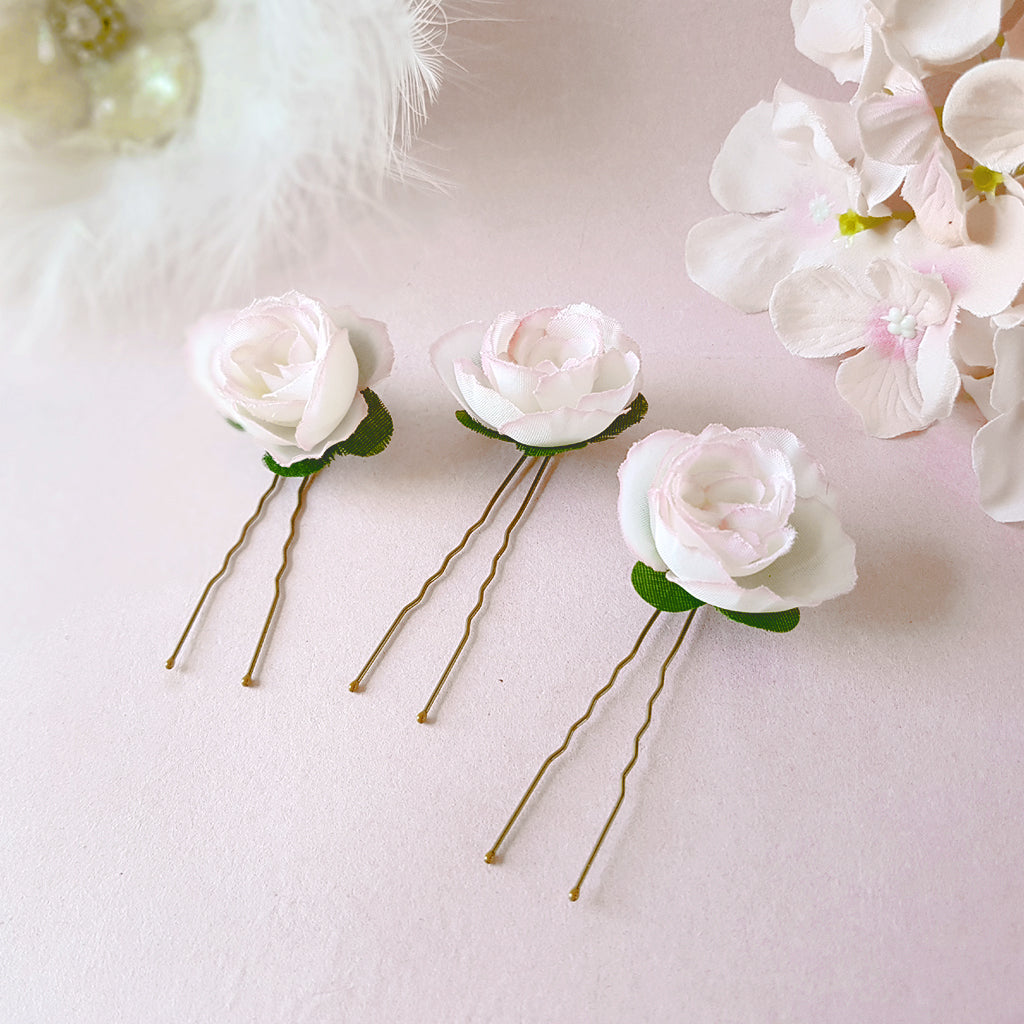 Small Blush Rose Hair Pins | Susie Warner Wedding Hair Accessories