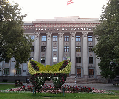 Topiary butterfly in front of Liepaja University