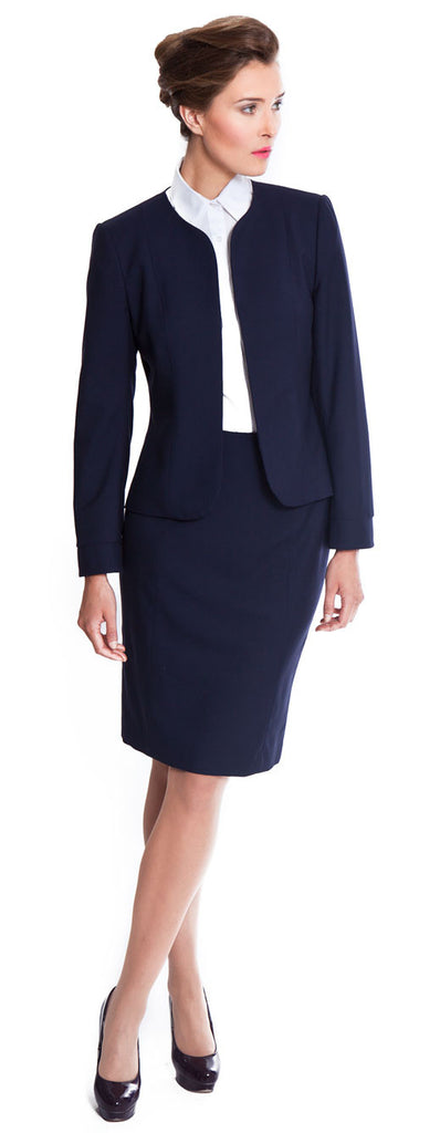 Catharine Skirt Suit Pure Wool Navy Nooshin