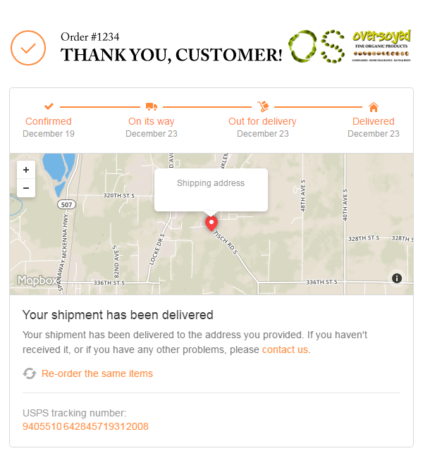 OverSoyed Fine Organic Products - Order Progress Example