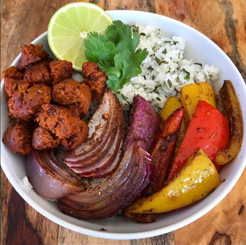 Today’s recipe... Mexican Chipotle “Sausage” & Veggie Fajitas w/Cilantro Lime Rice! Check out our story for the recipe. 