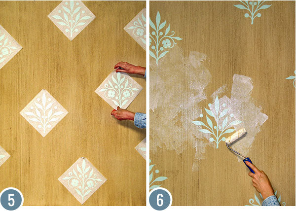 How to Stencil Tutorial: Crackled Plaster Decorative Painting Wall Finish with Flower Stencils