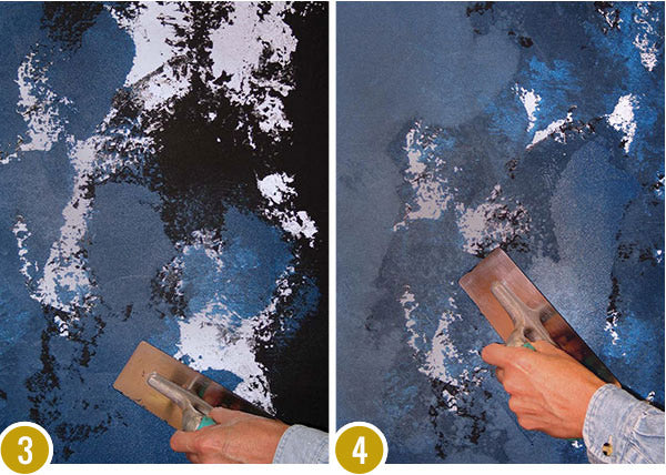 How to Stencil & Decorative Painting Plaster Tutorial: Midnight Blue Wall Finish & Silver Fleur de Lis Stencils