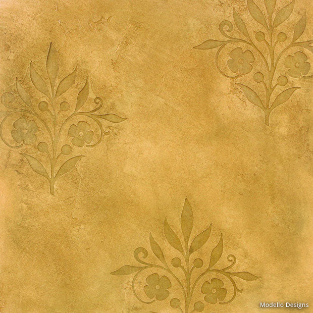 How to Stencil Tutorial: Crackled Plaster Decorative Painting Wall Finish with Flower Stencils