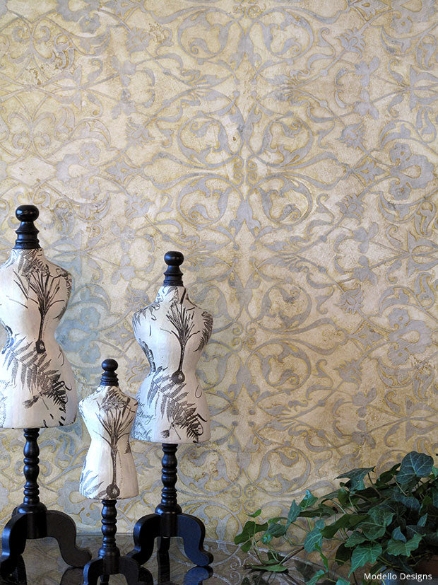 How to Stencil a Fortuny Silk Damask Wall Design - Decorative Painting Tutorial